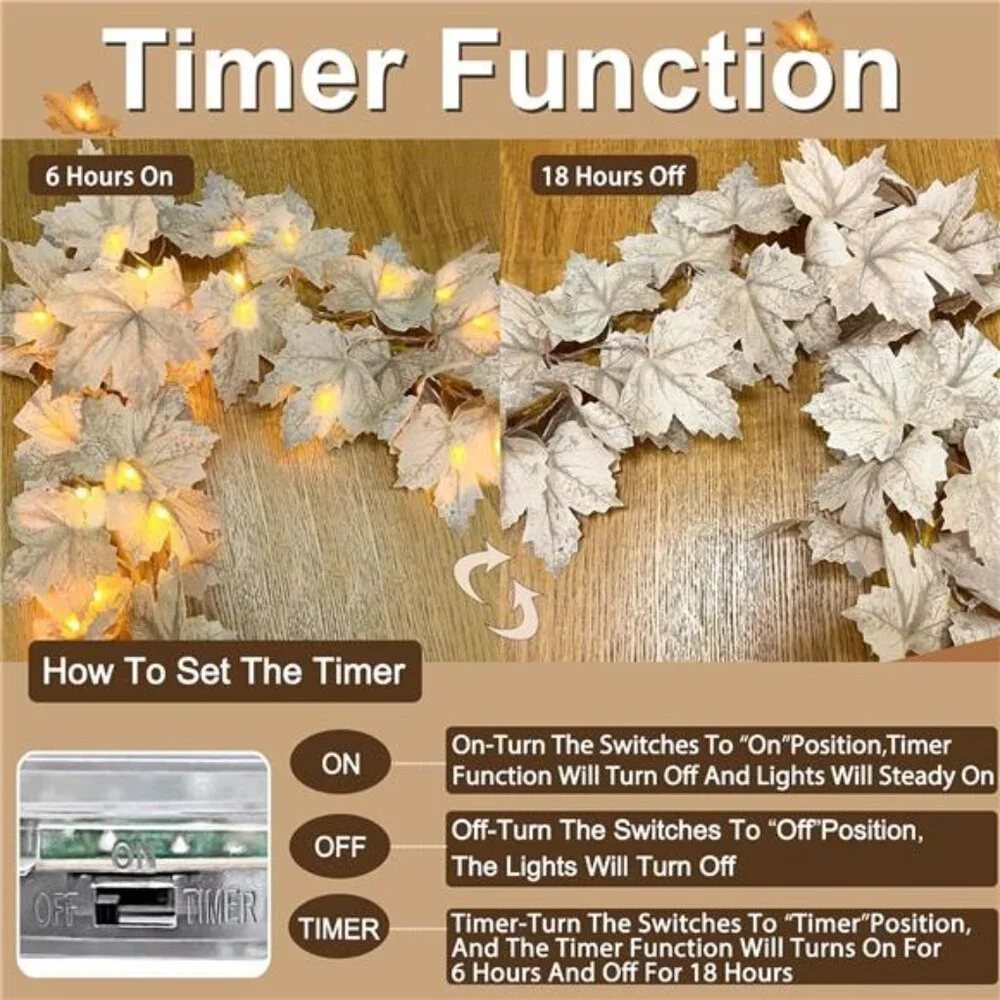 Timer - 2 Pack Thanksgiving Decorations Fall Garland with Lights Fall